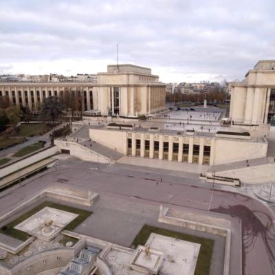 Photo aérienne par drone du Palais Chaillot au Trocadéro