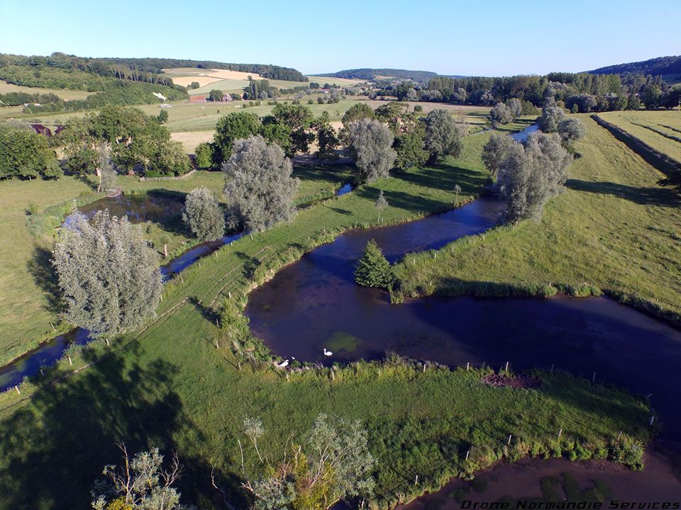 photographie aérienne paysage de campagne en Normandie