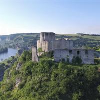 Photo par drone du château Gaillard en Normandie
