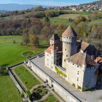 Vue aérienne château Haute-Savoie en région Auvergne-Rhône-Alpes