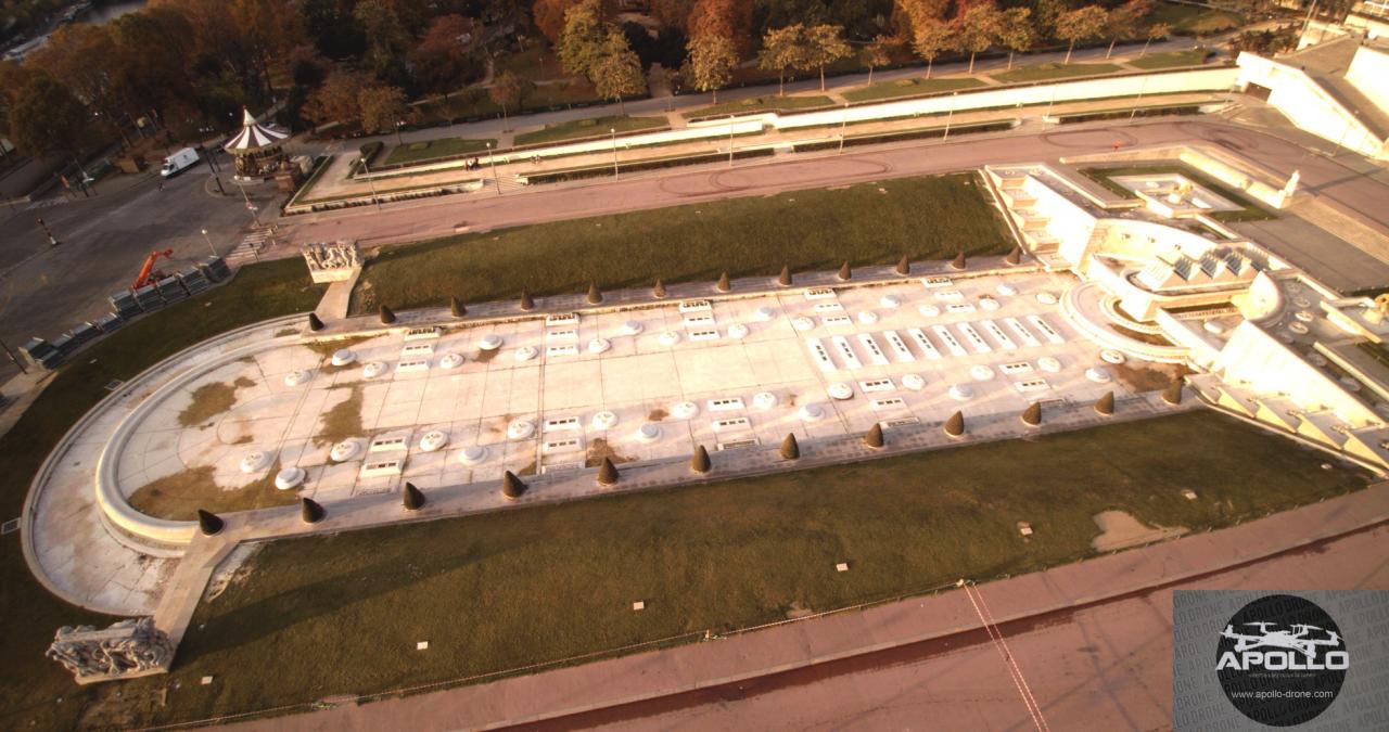 Vue aérienne des fontaines du Trocadéro à Paris