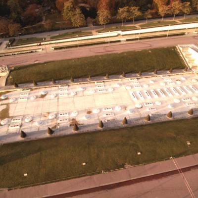 Vue aérienne des fontaines du Trocadéro à Paris
