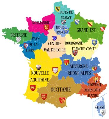 Carte des régions françaises de drone-malin en France