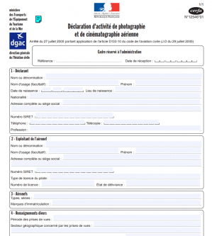 Déclaration d activité de photographie et de cinématographie aérienne