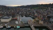 Honfleur vieux bassin en vue aerienne par drone