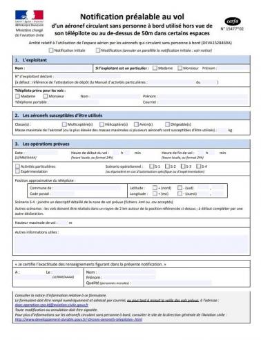 Notification prealable vol d un drone dans le cadre d activites particulieres cerfa 15477 02