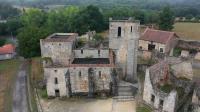 Photographie aerienne par drone de l'église d'Oradour sur Glane