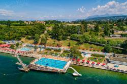 Plage municipale de thonon en vue aerienne par drone